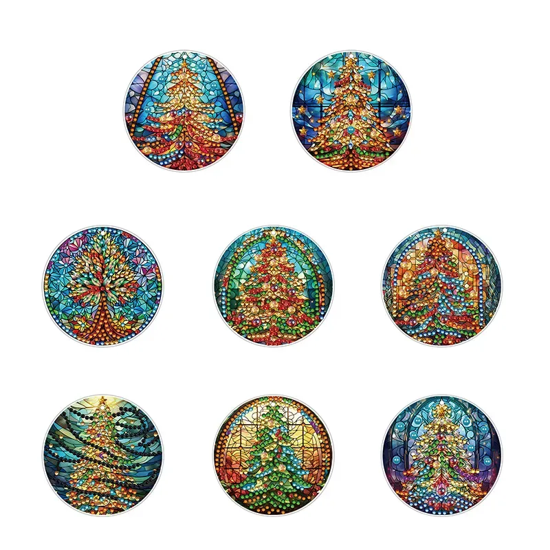 8Pcs DIY Christmas Tree Diamond Painting Pendant（Single Sided)