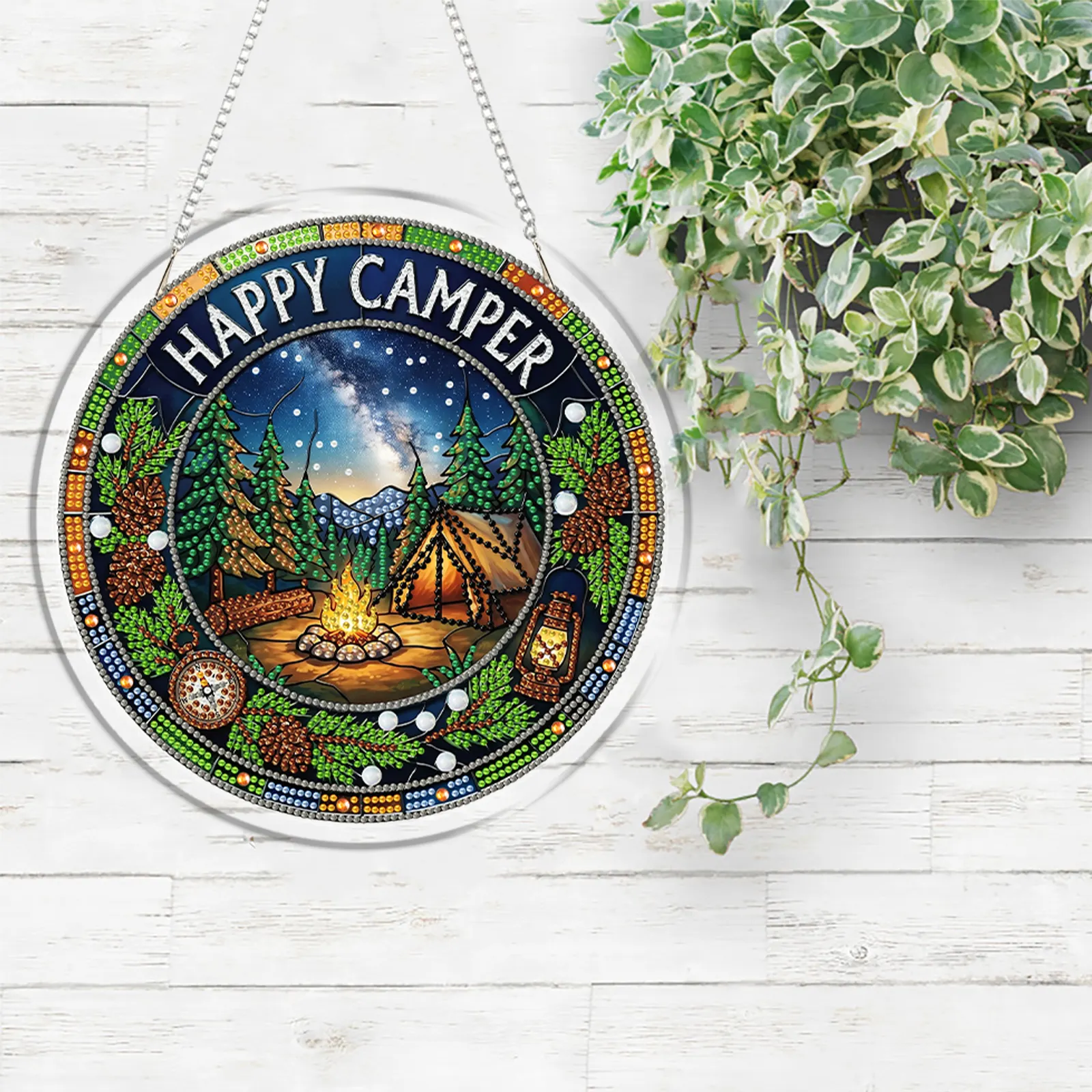DIY Happy Camper Diamond Painting Pendant(Single-Sided)