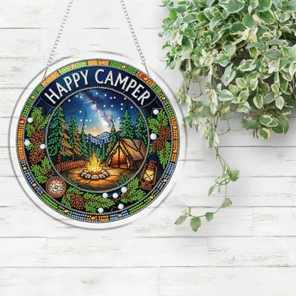 DIY Happy Camper Diamond Painting Pendant(Single-Sided)