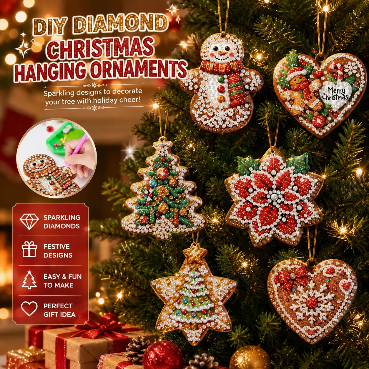 6Pcs DIY Merry Christmas Diamond Painting Pendant (Single-Sided)
