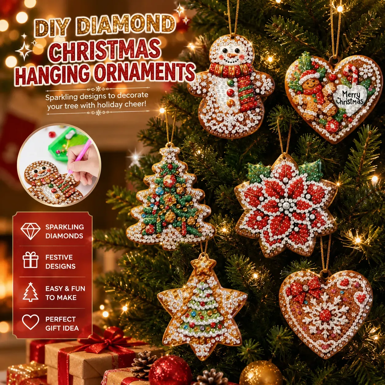 6Pcs DIY Merry Christmas Diamond Painting Pendant (Single-Sided)