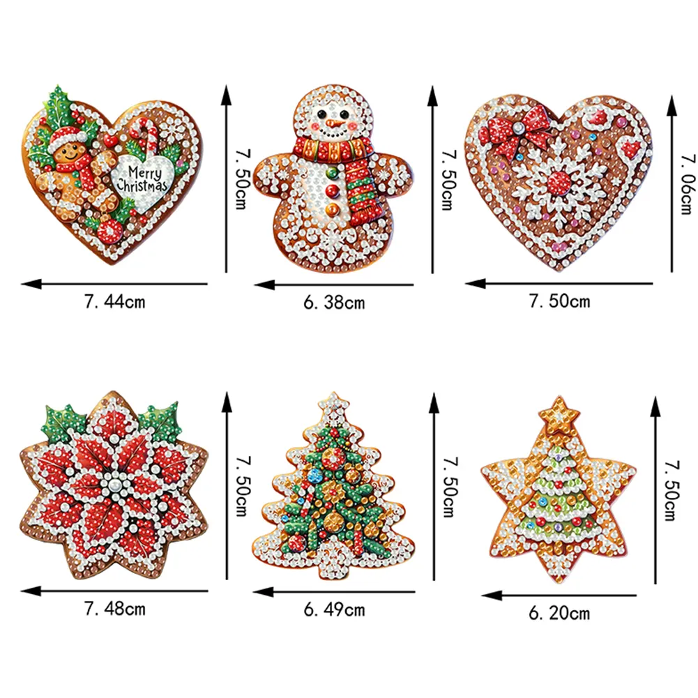 6Pcs DIY Merry Christmas Diamond Painting Pendant (Single-Sided)