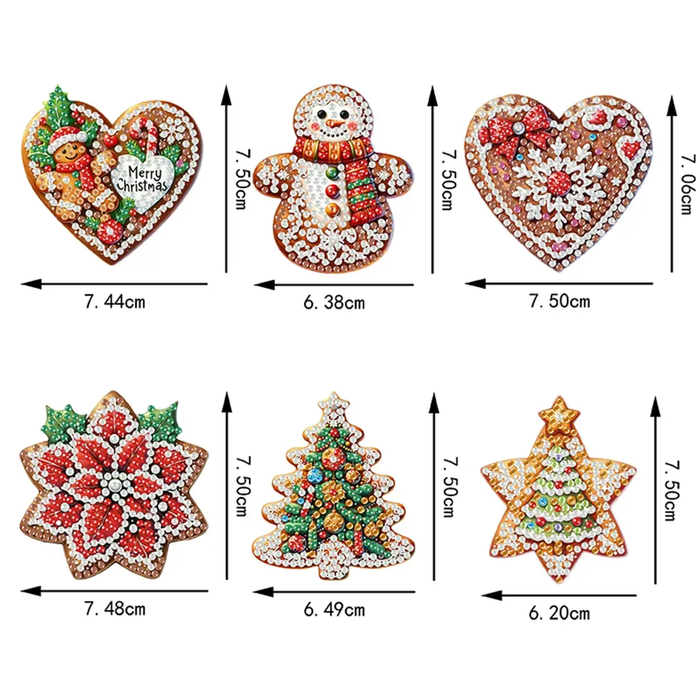 6Pcs DIY Merry Christmas Diamond Painting Pendant (Single-Sided)