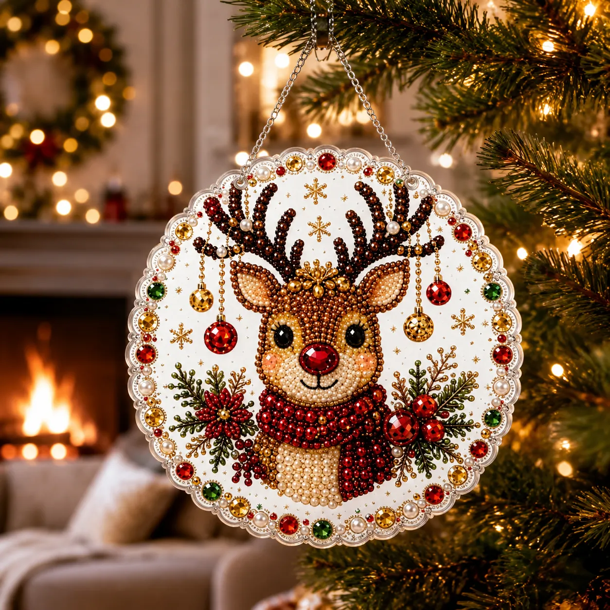 DIY Cute Christmas Reindeer Pearl Art Diamond Painting Pendant(Single-Sided)