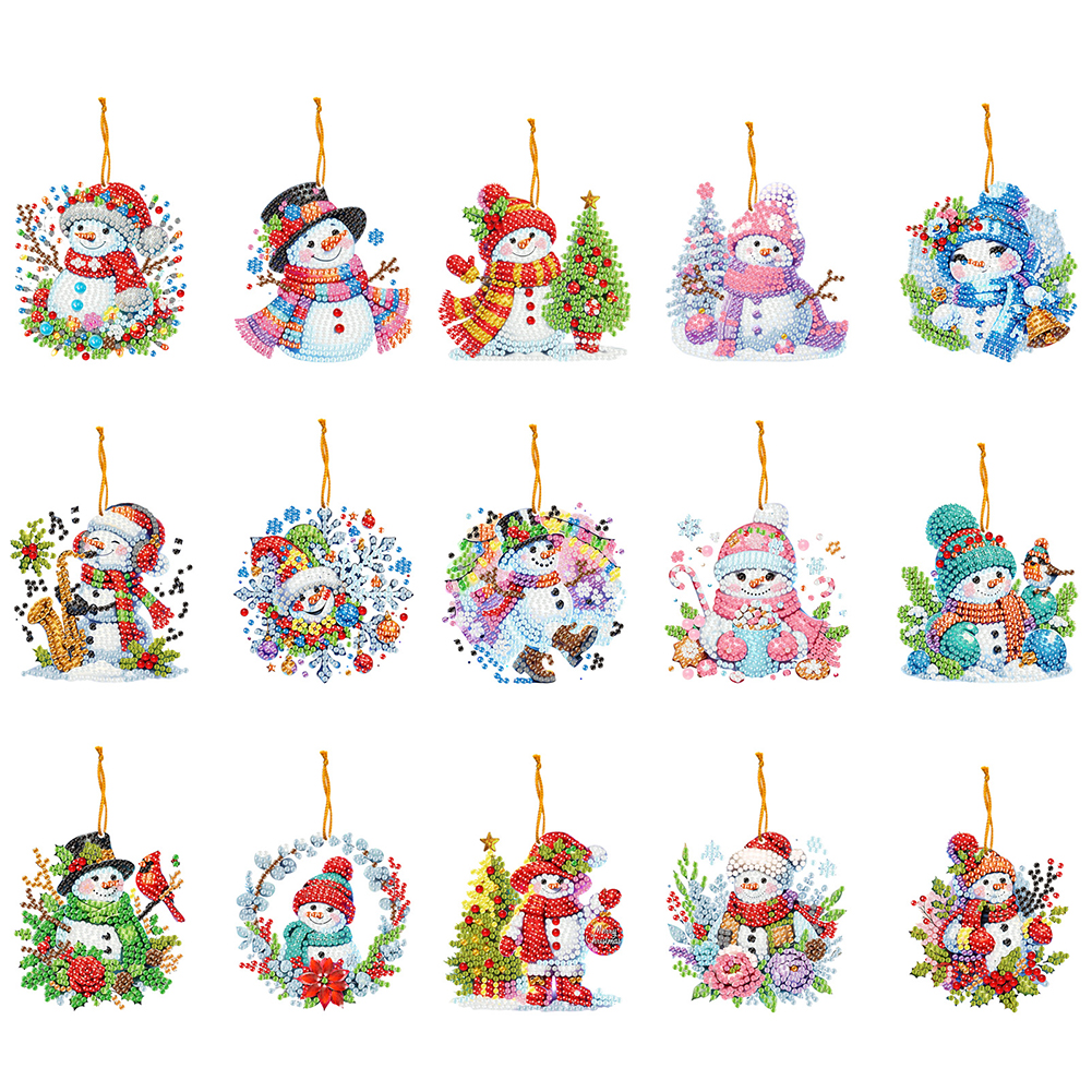 15Pcs DIY Snowman Diamond Painting Pendant (Double-Sided)
