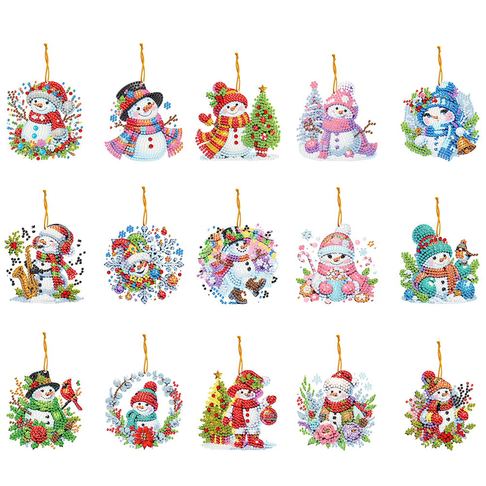 15Pcs DIY Snowman Diamond Painting Pendant (Double-Sided)