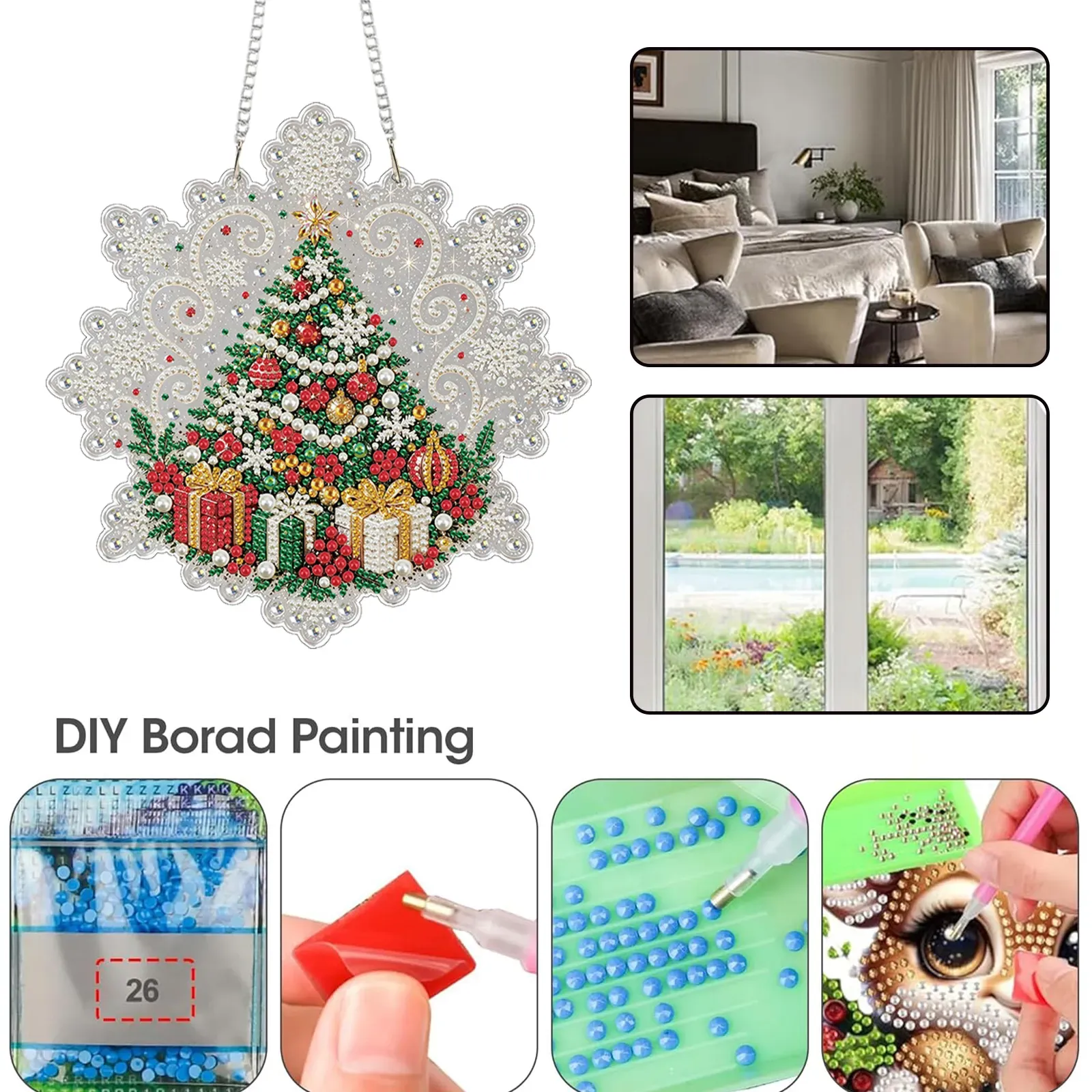 Christmas Gifts DIY Diamond Painting Pendant Christmas Snowflake Acrylic 25x25cm