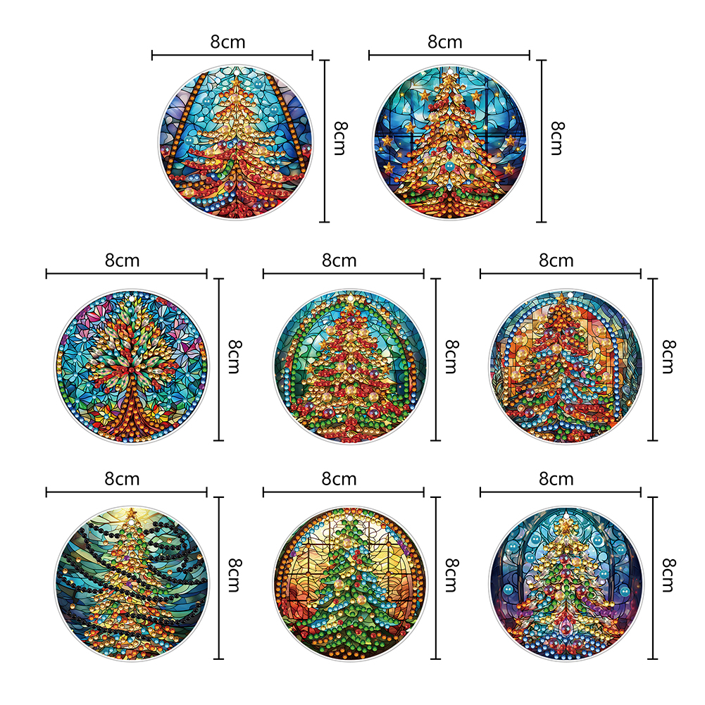 8Pcs DIY Christmas Tree Diamond Painting Pendant（Single Sided)