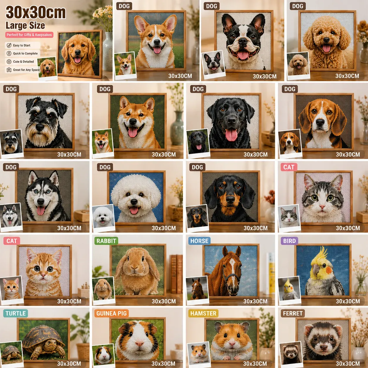 Custom Pet Diamond Painting Kit – Personalized 5D Art from Your Photo