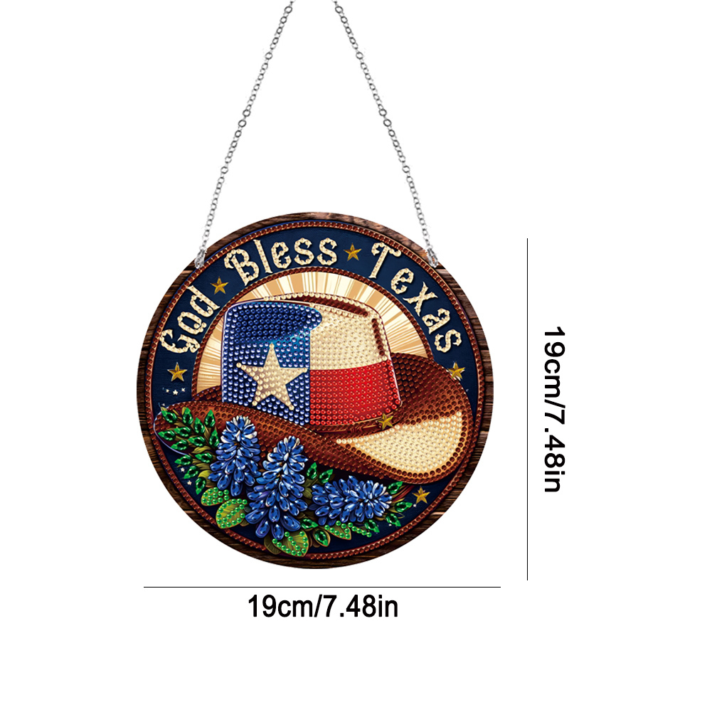 DIY God Bless Texas-Diamond Painting Sun Catcher（Single-Sided)
