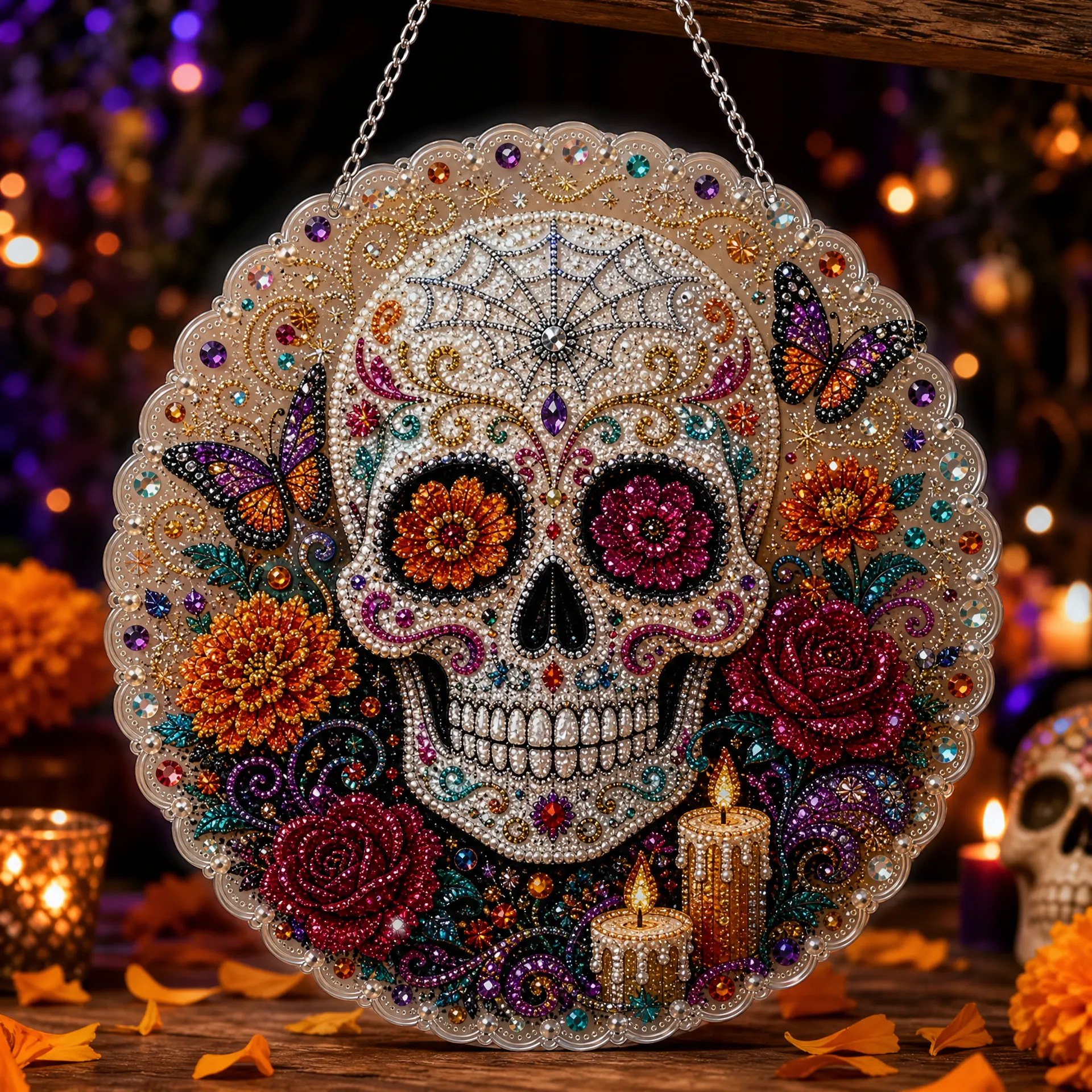 DIY Skull Halloween Diamond Painting Pearls Painting Pendant (Single-Sided)