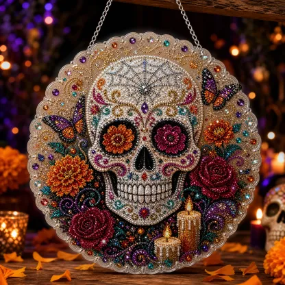 DIY Skull Halloween Diamond Painting Pearls Painting Pendant (Single-Sided)
