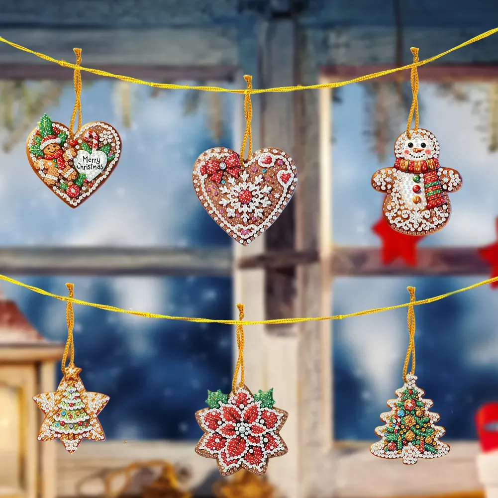 6Pcs DIY Merry Christmas Diamond Painting Pendant (Single-Sided)