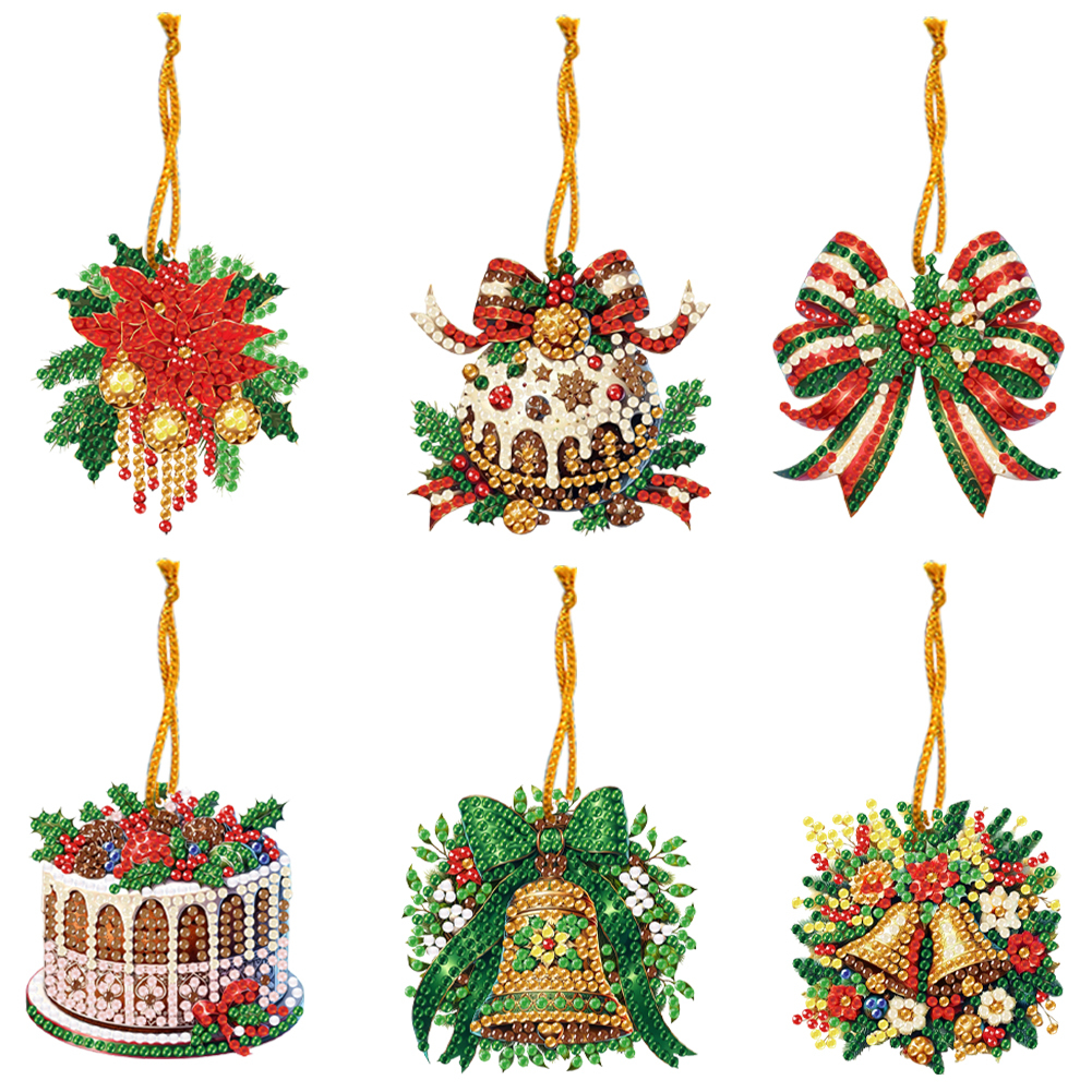 6Pcs DIY Christmas Diamond Painting Pendant (Single-Sided)