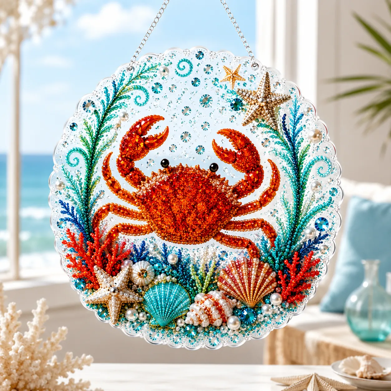 DIY Ocean Crab Pearl Art Diamond Painting Pendant (Single-Sided)