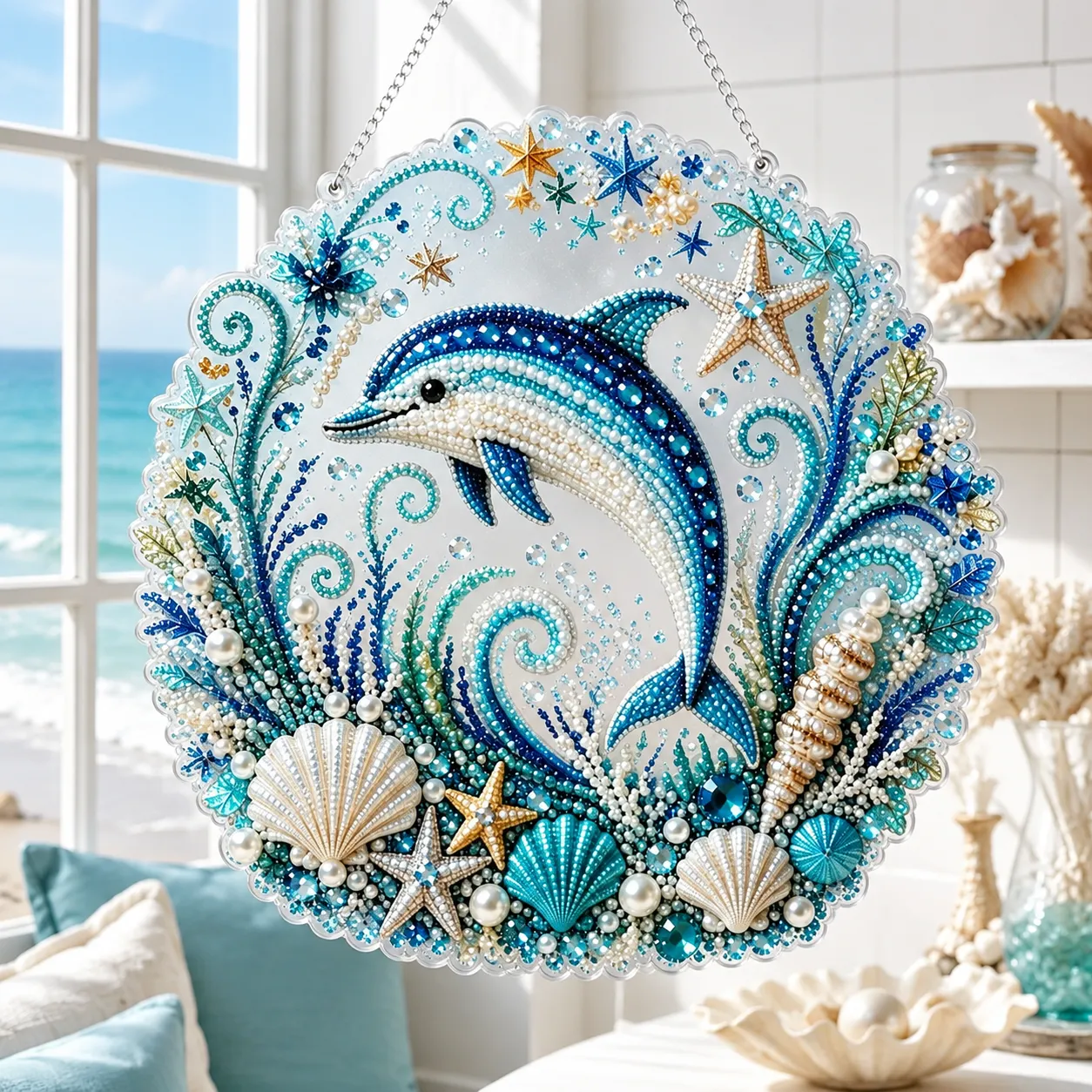 DIY Ocean Dolphin Pearl Art Diamond Painting Pendant (Single-Sided)
