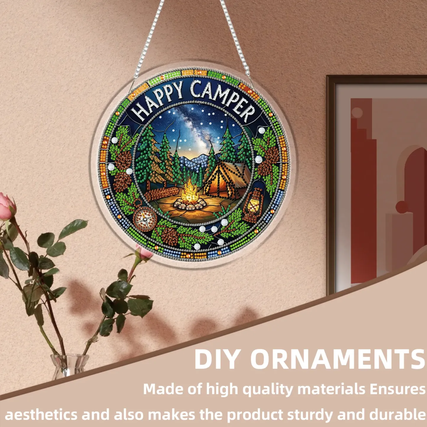 DIY Happy Camper Diamond Painting Pendant(Single-Sided)