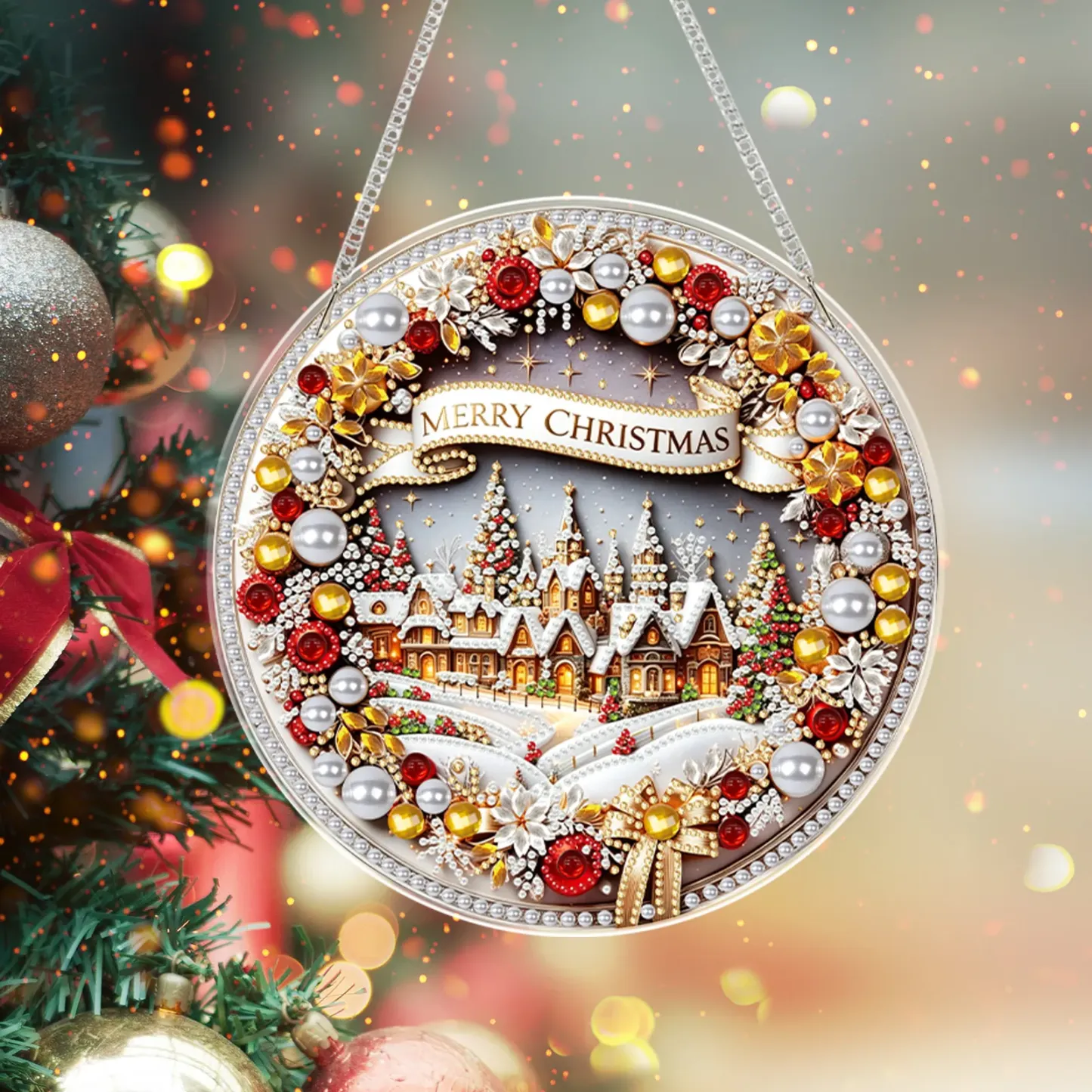 Christmas Acrylic DIY Diamond Painting Hanging Pendant for Adults