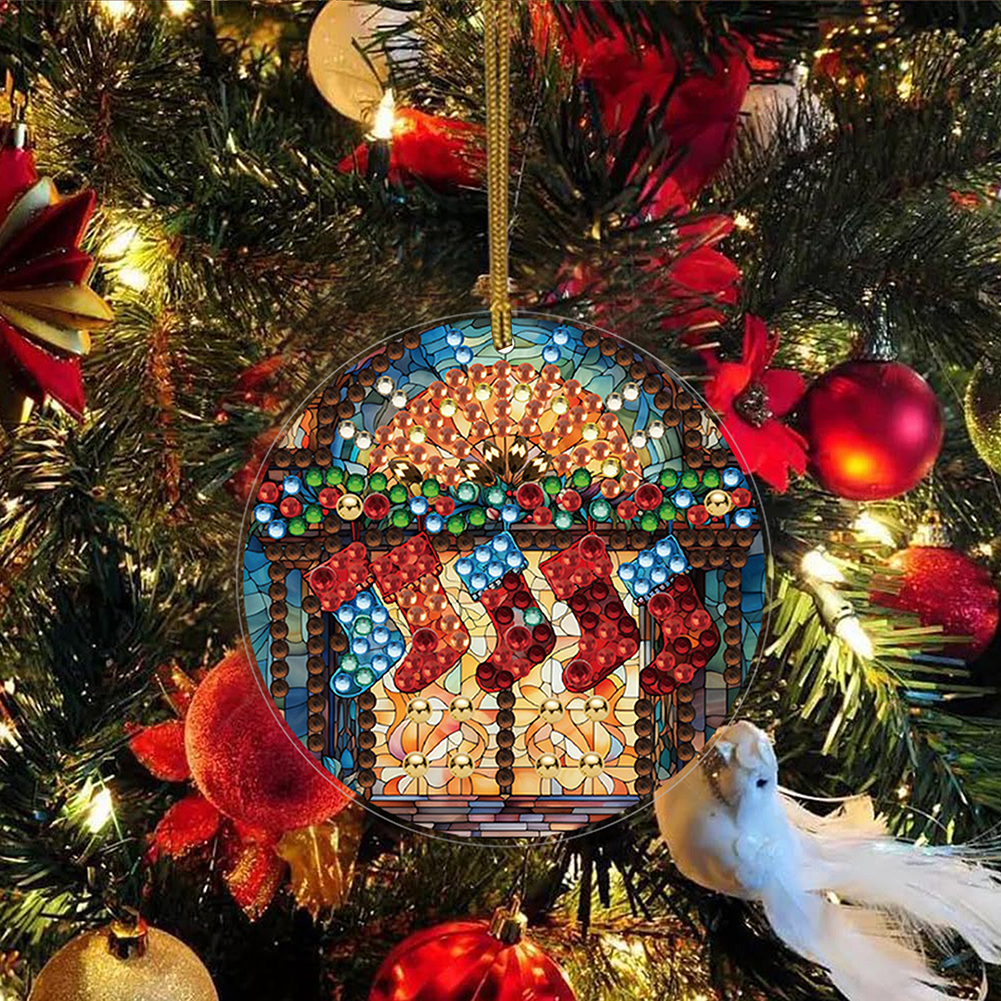 8Pcs DIY Christmas Atmosphere Diamond Painting Pendant（Single Sided)