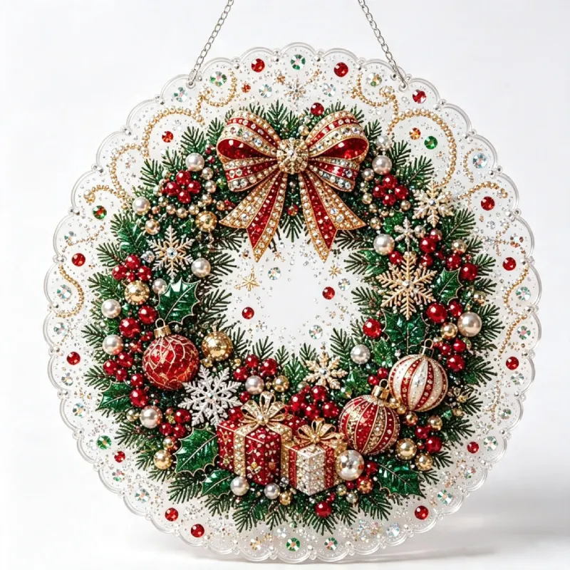 DIY Christmas Wreath Pearl Art Diamond Painting Pendant(Single-Sided)
