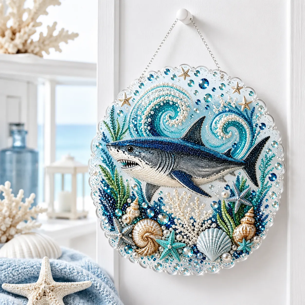 DIY Ocean Shark Pearl Art Diamond Painting Pendant (Single-Sided)