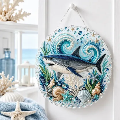 DIY Ocean Shark Pearl Art Diamond Painting Pendant (Single-Sided)