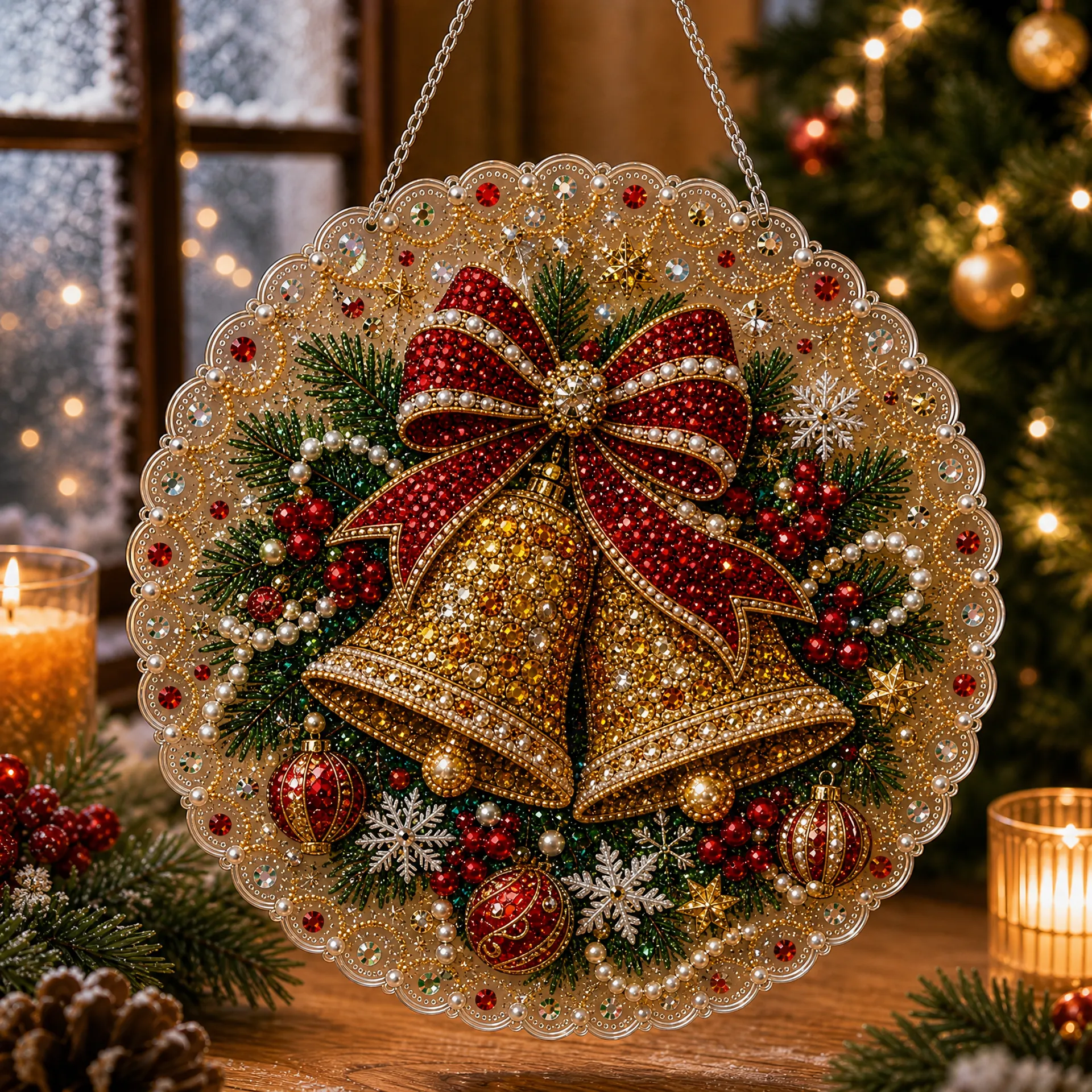 DIY Xmas Bells Pearl Art Diamond Painting Pendant (Single-Sided)