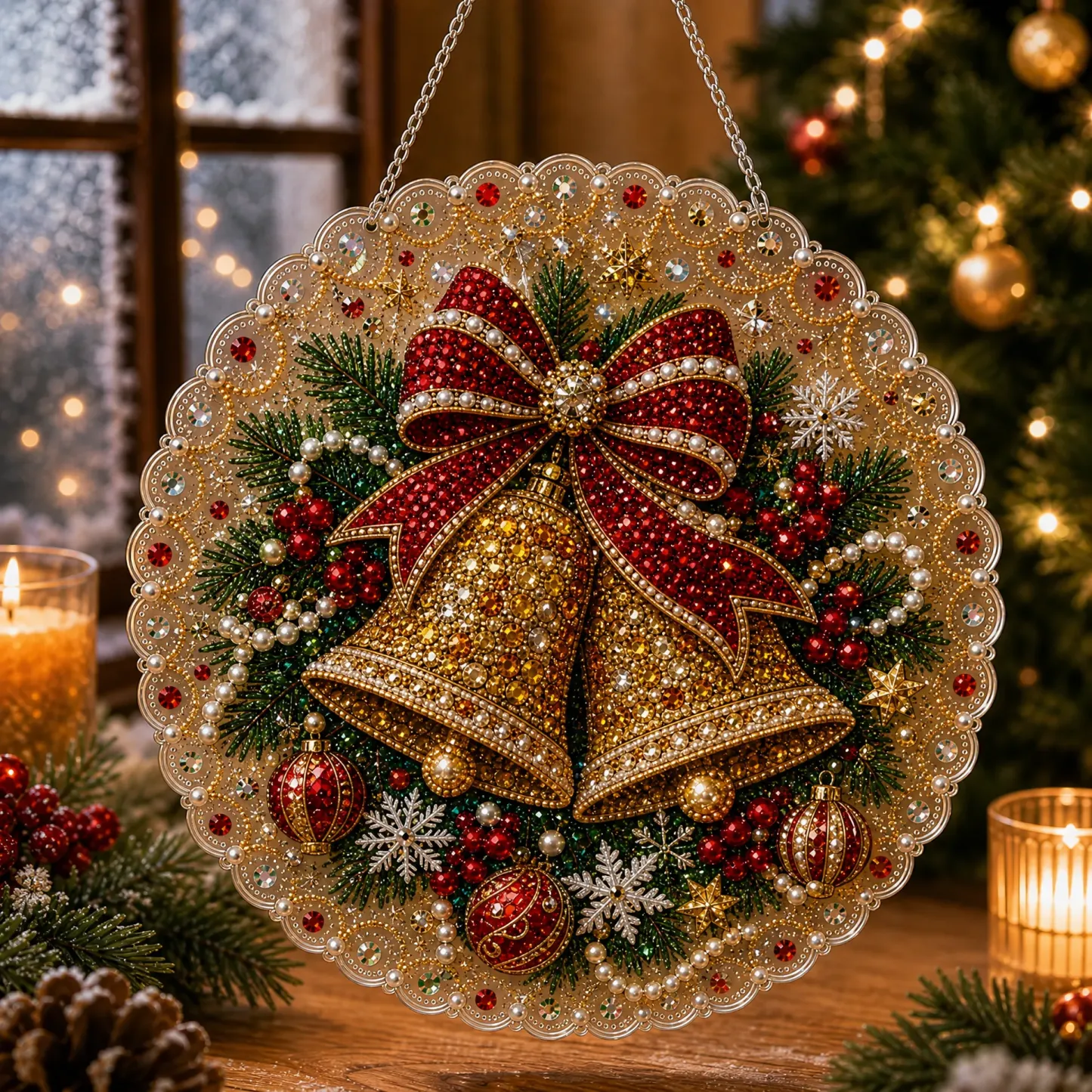 DIY Xmas Bells Pearl Art Diamond Painting Pendant (Single-Sided)