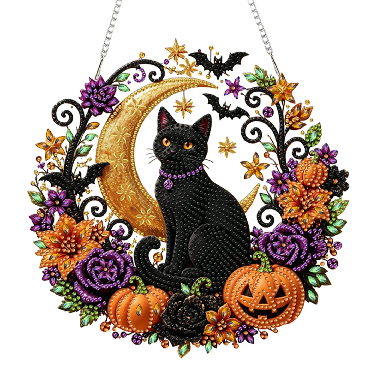Halloween Black Cat Moon 2D Flat DIY Diamond Painting Charms for Wall Decor