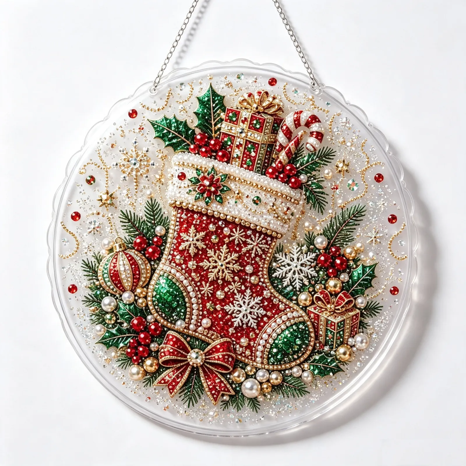 DIY Christmas Stockings Pearl Art Diamond Painting Pendant(Single-Sided)