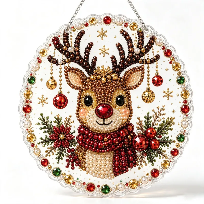 DIY Cute Christmas Reindeer Pearl Art Diamond Painting Pendant(Single-Sided)