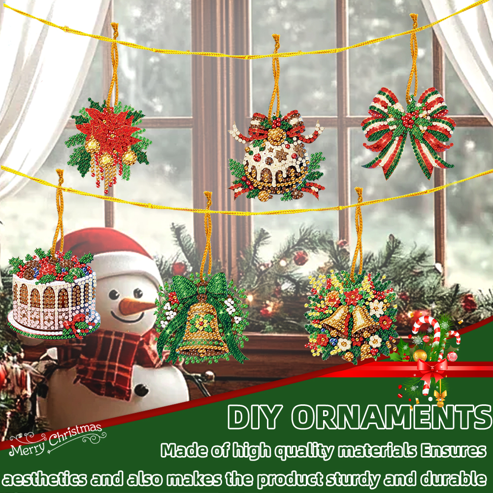 6Pcs DIY Christmas Diamond Painting Pendant (Single-Sided)