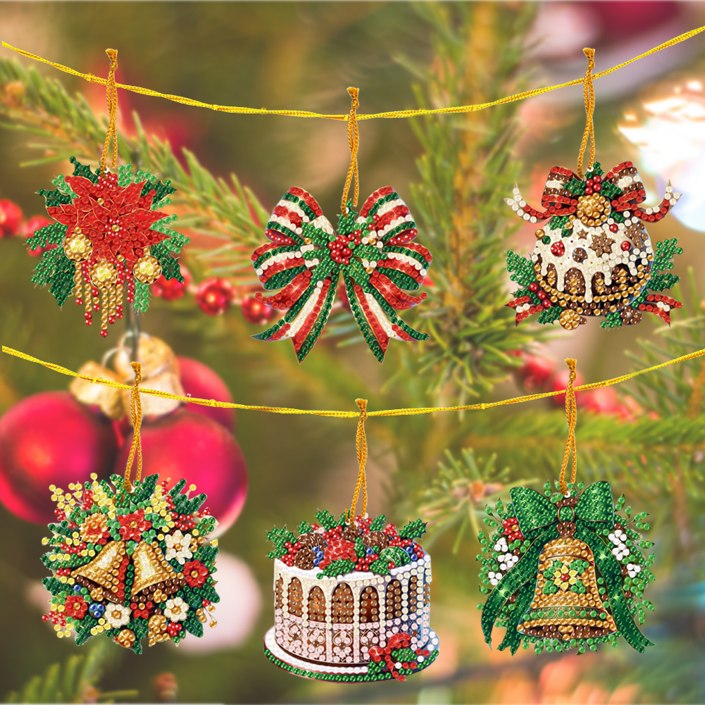 6Pcs DIY Christmas Diamond Painting Pendant (Single-Sided)