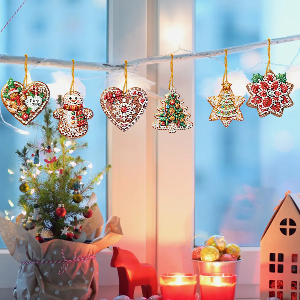6Pcs DIY Merry Christmas Diamond Painting Pendant (Single-Sided)