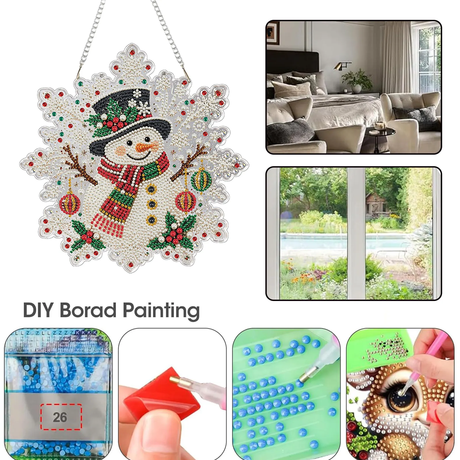 Top Hat Snowman DIY Diamond Painting Pendant Christmas Snowflake Acrylic 25x25cm