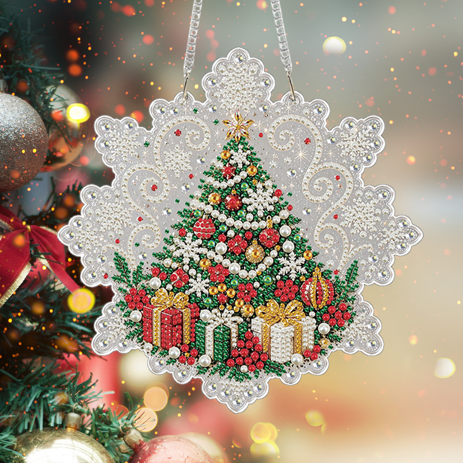 Christmas Gifts DIY Diamond Painting Pendant Christmas Snowflake Acrylic 25x25cm
