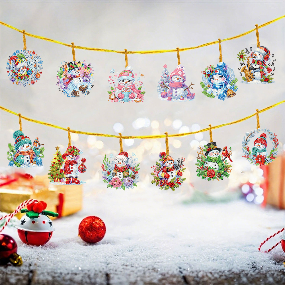 15Pcs DIY Snowman Diamond Painting Pendant (Double-Sided)