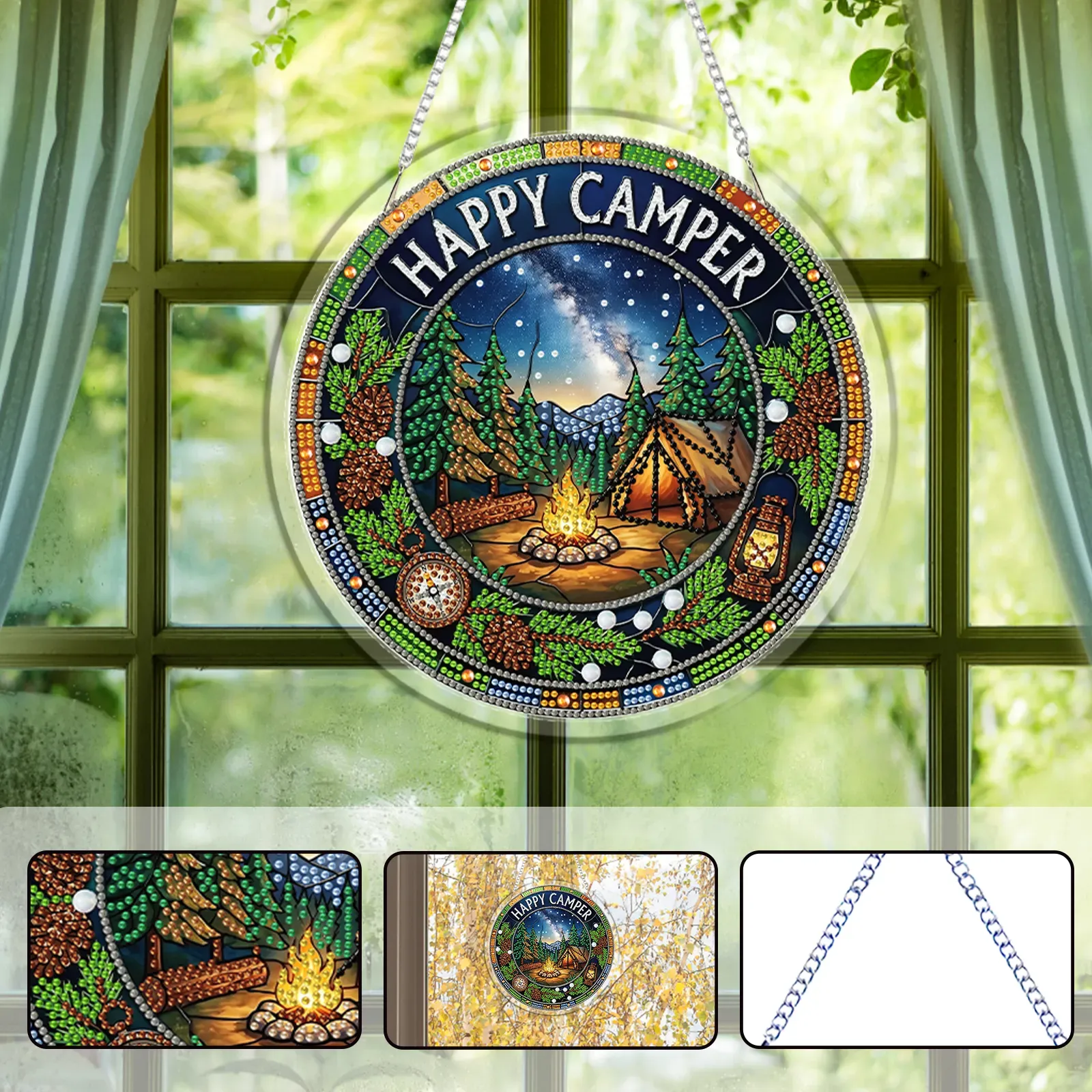 DIY Happy Camper Diamond Painting Pendant(Single-Sided)