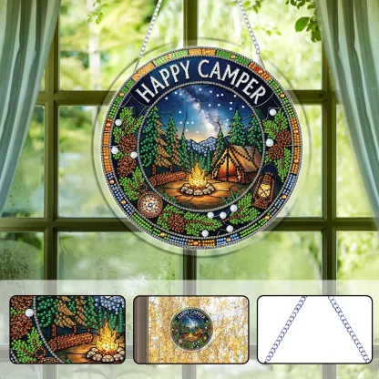 DIY Happy Camper Diamond Painting Pendant(Single-Sided)