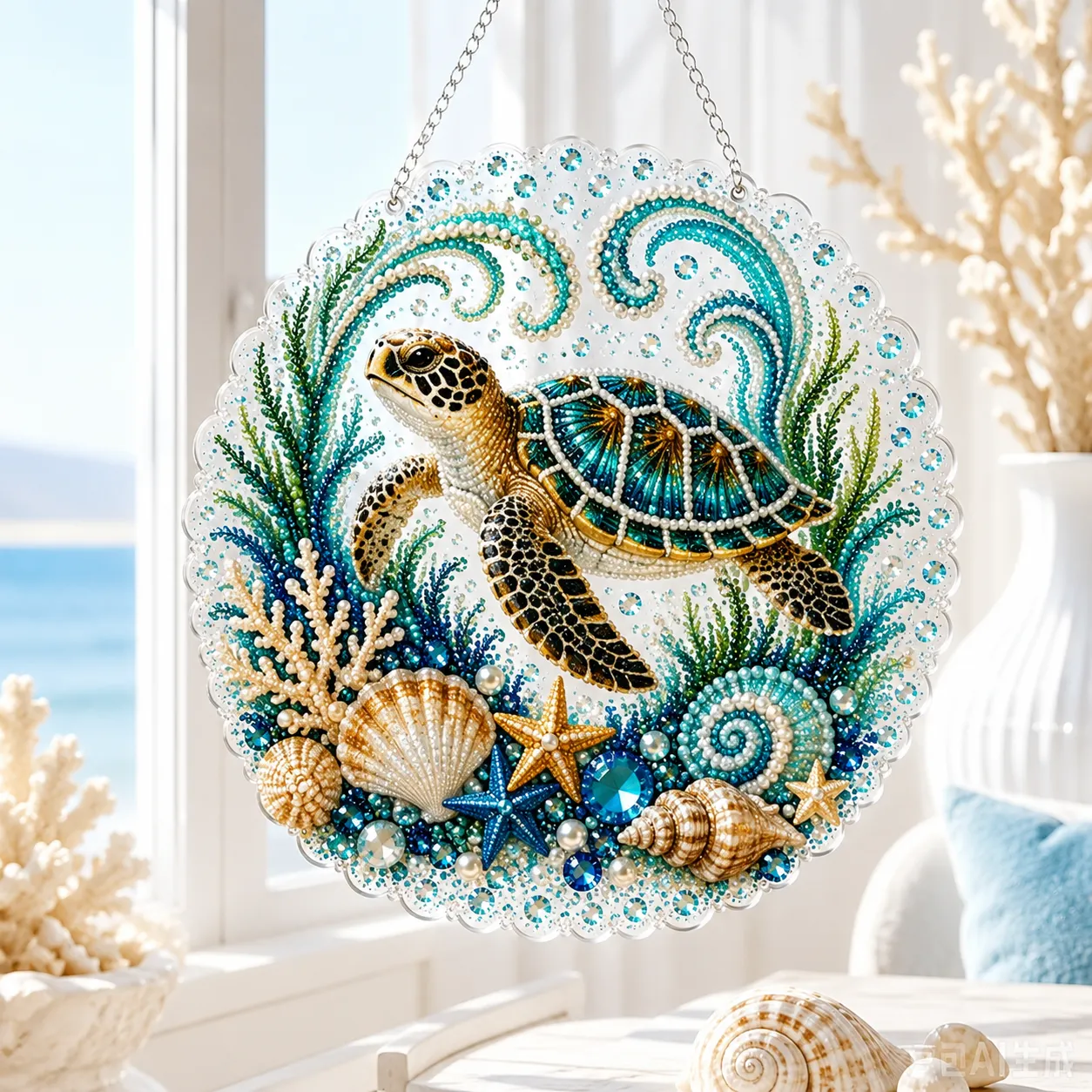 DIY Ocean Turtle Pearl Art Diamond Painting Pendant (Single-Sided)