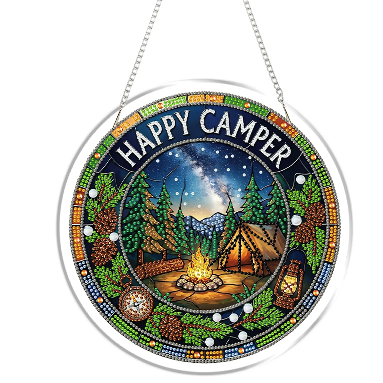 DIY Happy Camper Diamond Painting Pendant(Single-Sided)