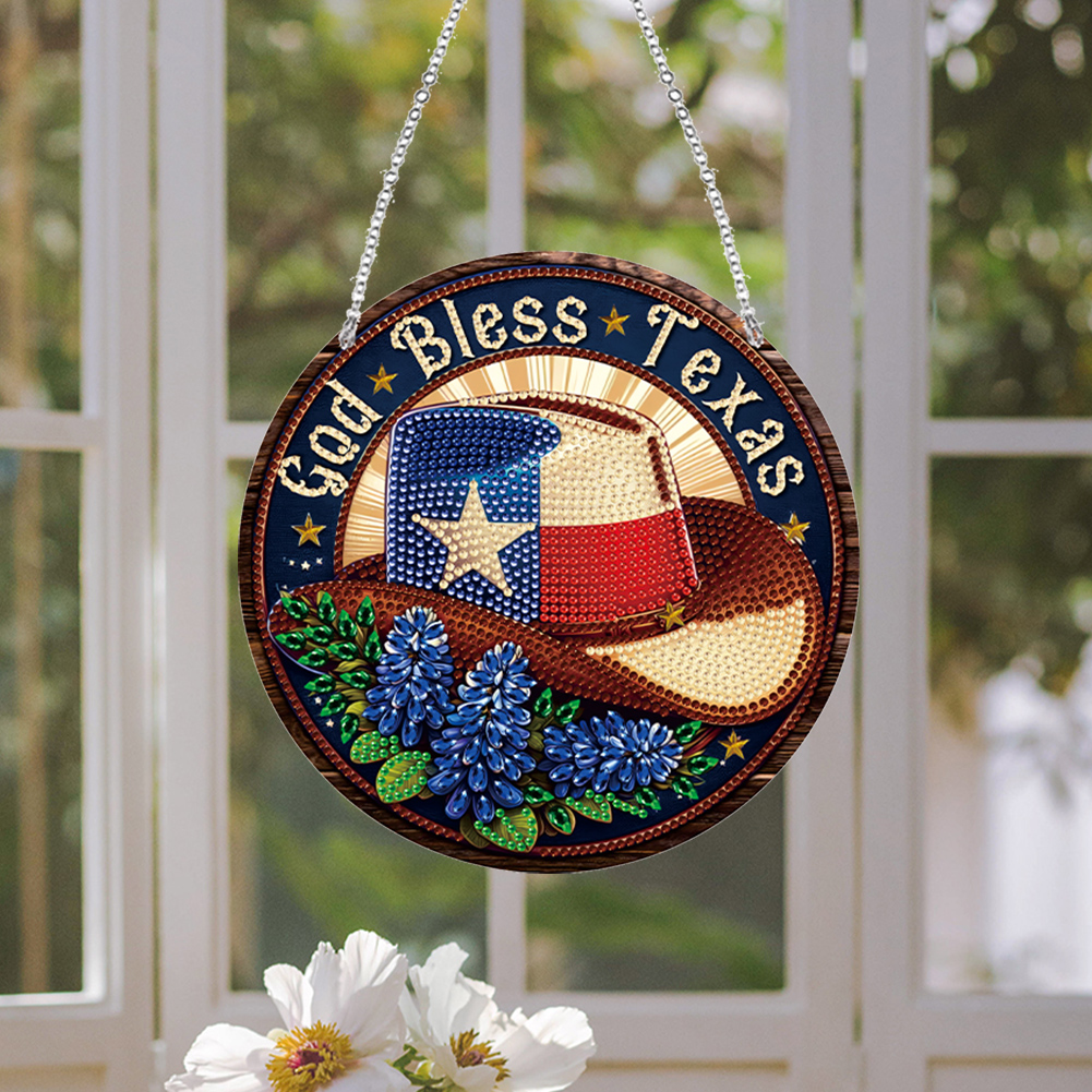DIY God Bless Texas-Diamond Painting Sun Catcher（Single-Sided)