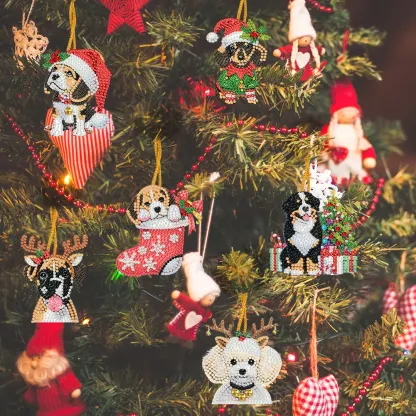 15Pcs DIY Christmas Atmosphere Dog Diamond Painting Pendant (Double-Sided)