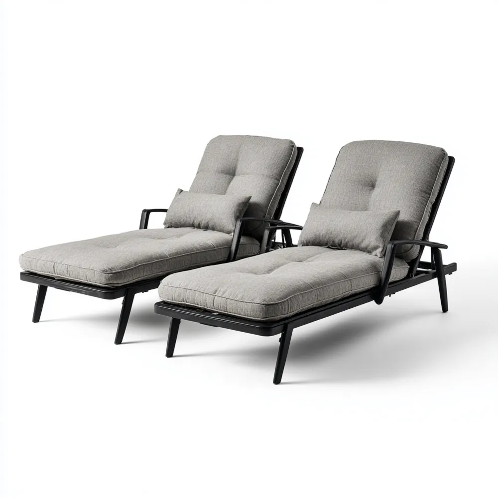 Bain de soleil extérieur 200x65x35 cm métal coussin Gris moderne