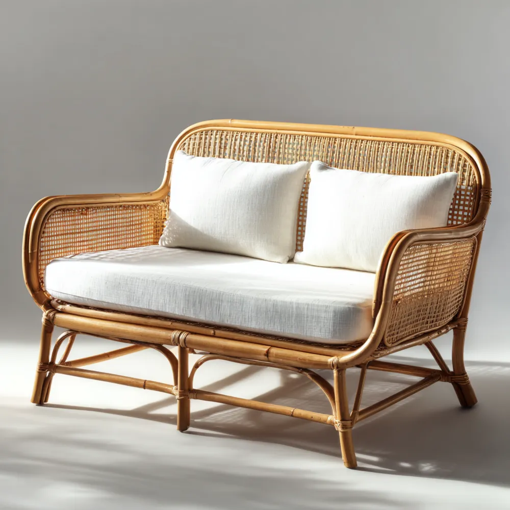 Canapé 2 places en rotin naturel 130x80x75 cm – Blanc – Design Naturel