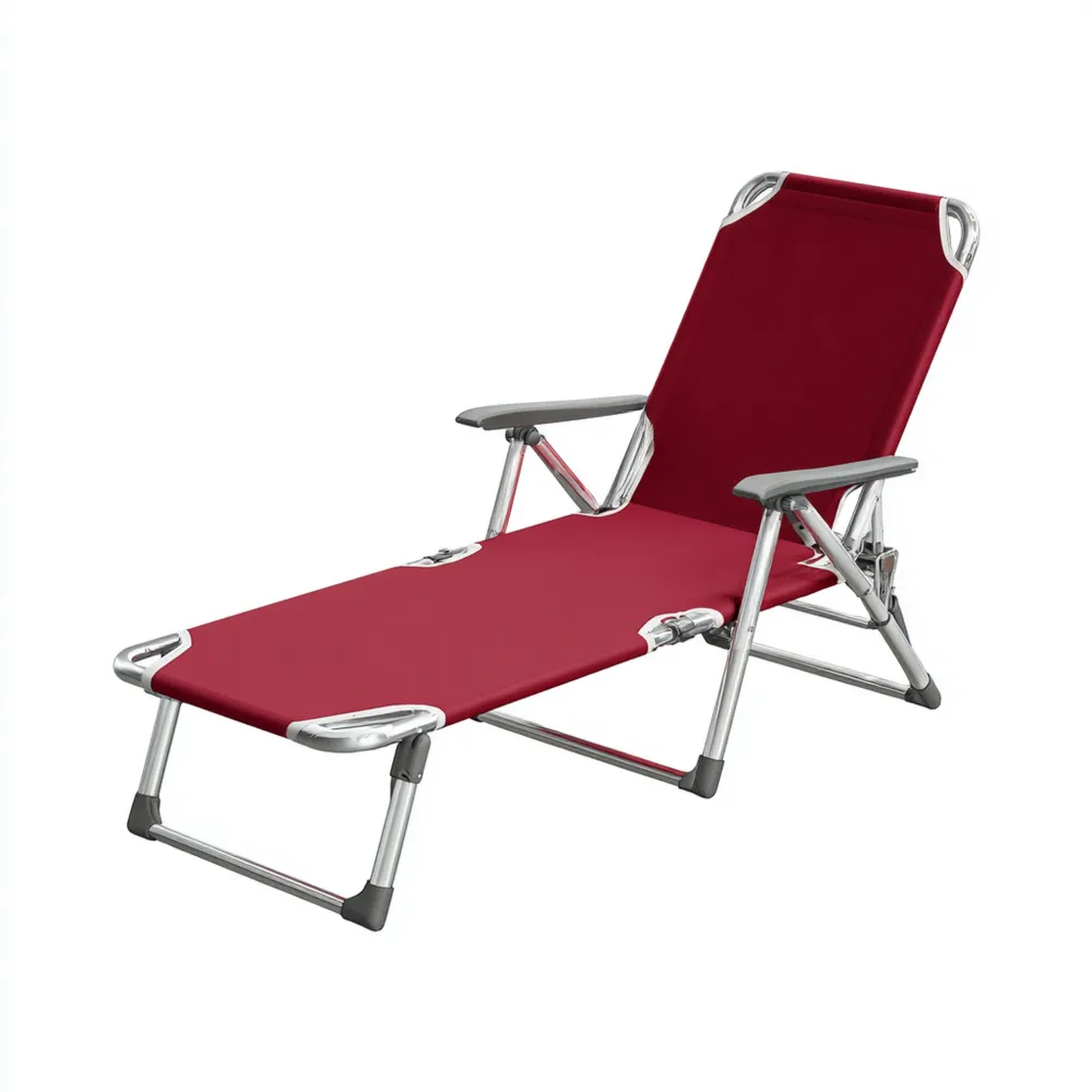Chaise longue de jardin pliable en aluminium 190x60x30 cm – Rouge – Confort réglable
