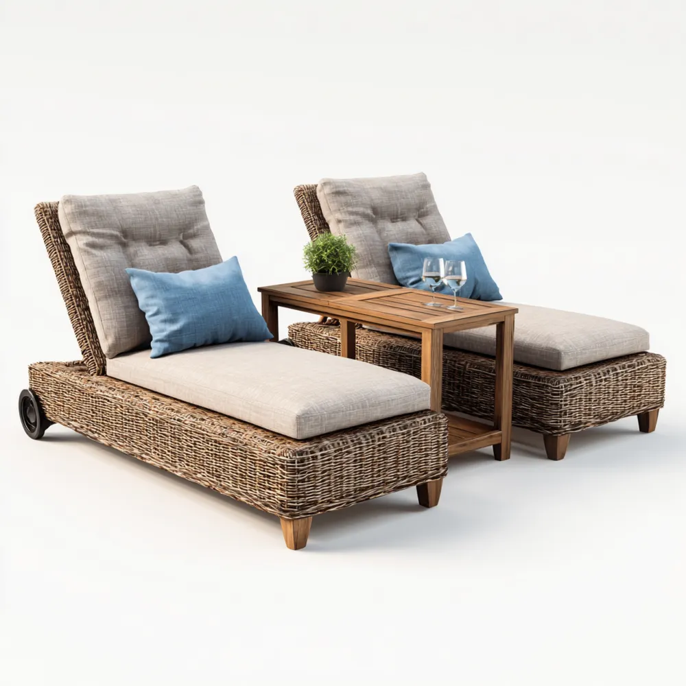 Chaise longue de jardin en osier 200x75x35 cm - Beige - Design moderne