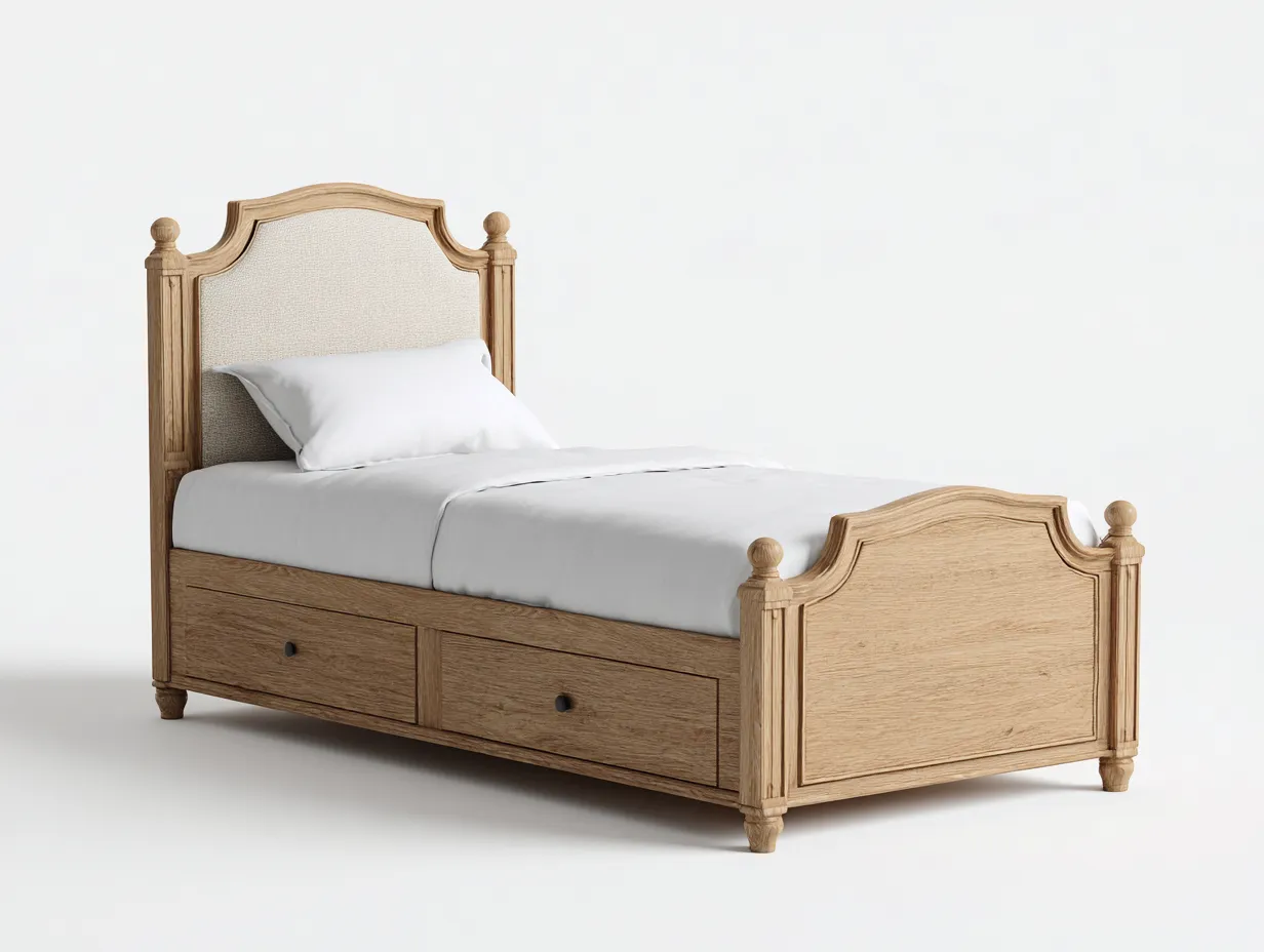 Einzelbett-Holz-Stoff-212x97x112 cm-Braun-Beige-klassischer Stil-Sofaupio