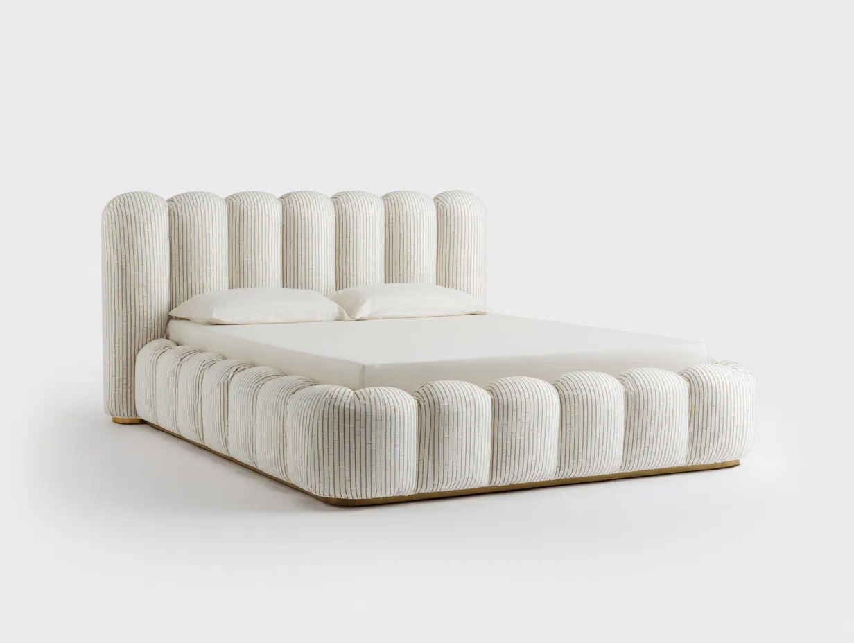 Doppelbett-Stoff-Holz-220x195x115 cm-Weiss-Zeitgemaesses Design-Sofaupio