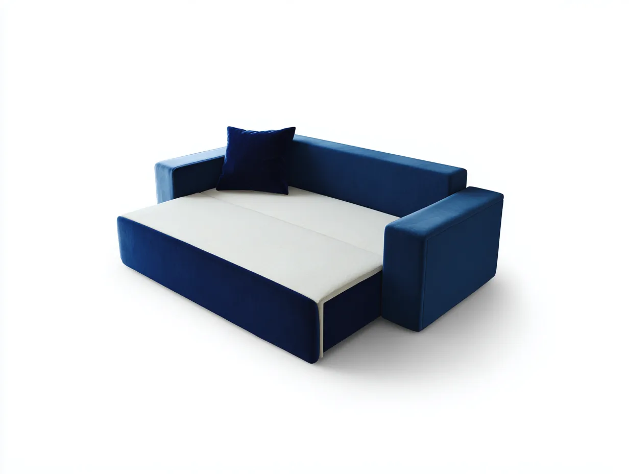 Sofás cama tapizados de tela con función convertible 190x140x80 cm - azul - blanco - para dormitorio - diseño moderno-Casagoio